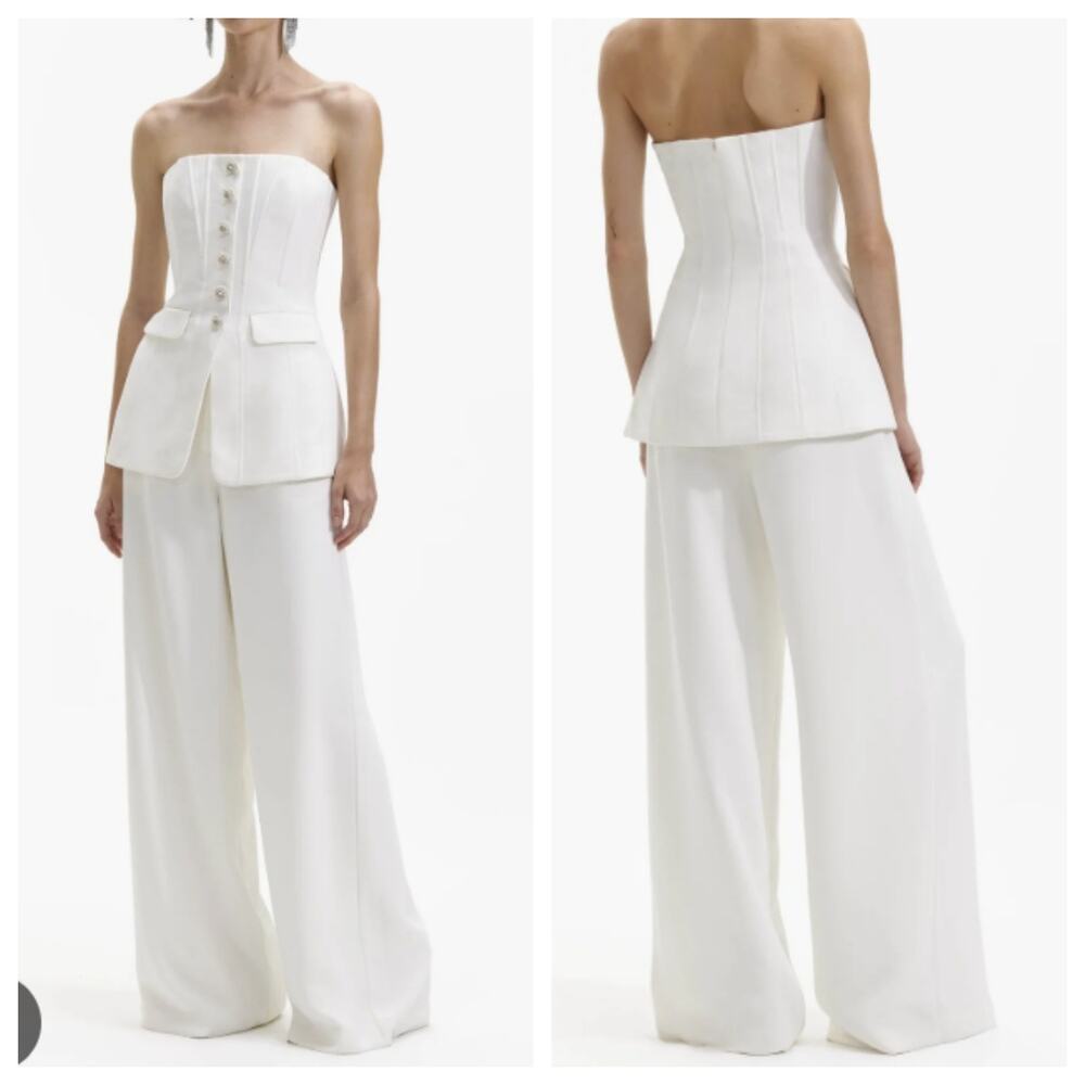 Self-Portrait White Bandeau Crepe Button Jumpsuit Size 6